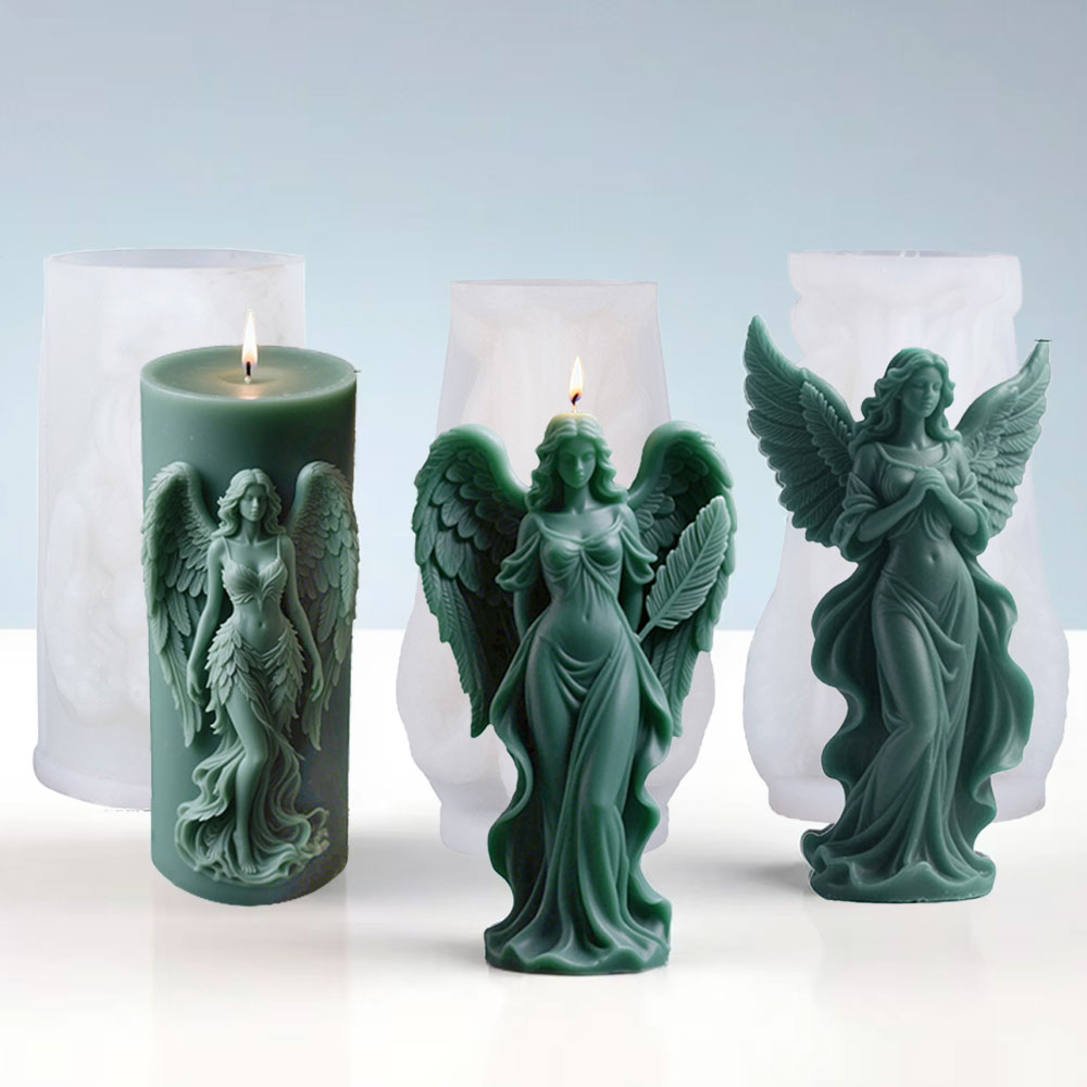 Resin Art Sculptures - Kanatları Tanrıça Kokulu Silikon Mum Kalıp