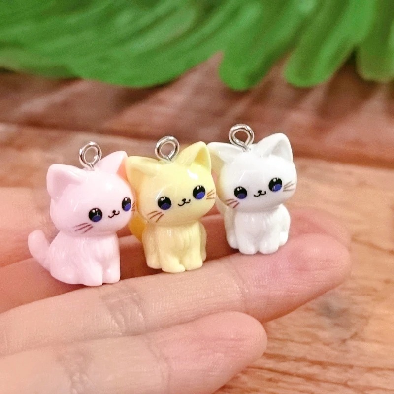 Resin Art Accessories - 10 adet 3D Kawaii Mutlu Kedi