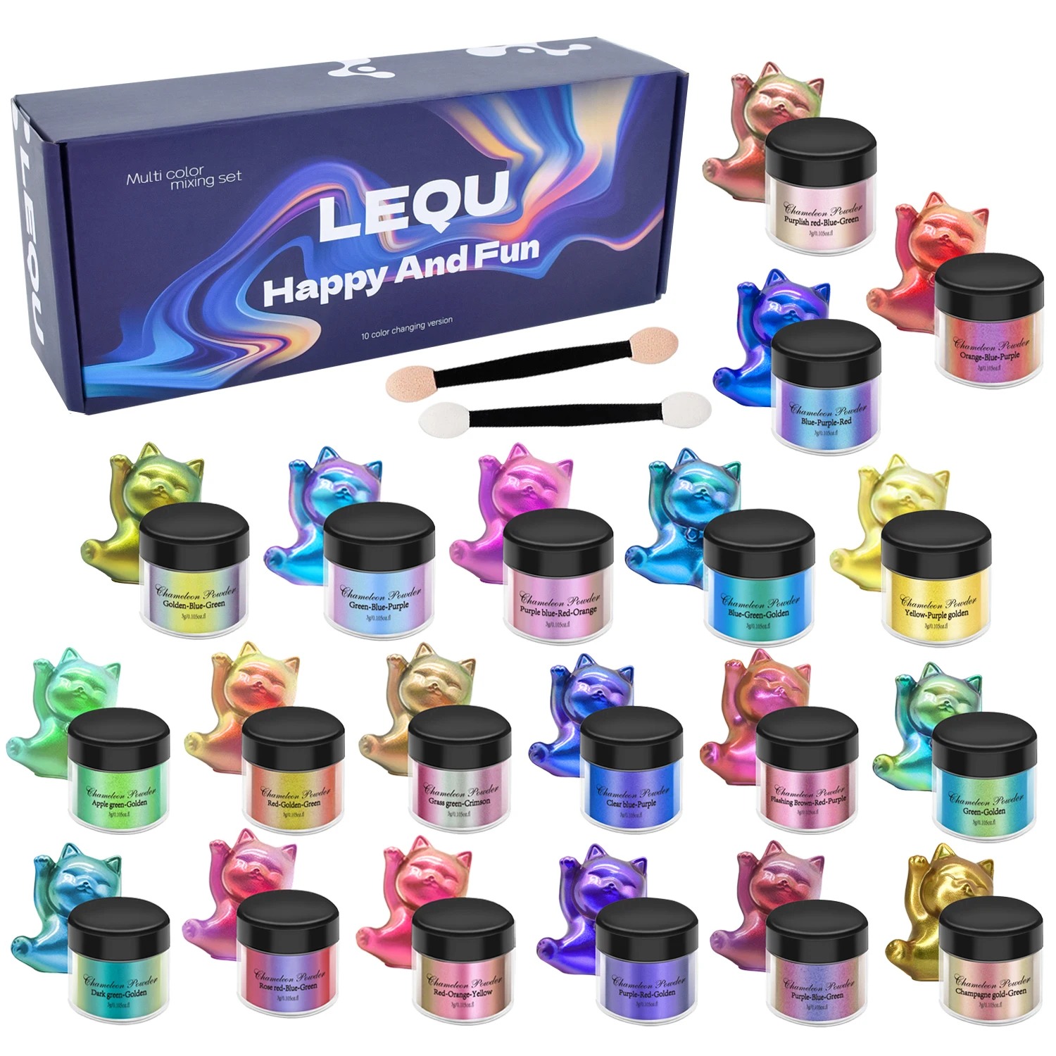 Glitter Powder Resin - Bir dizi bukalemun pembesi tırnak krom